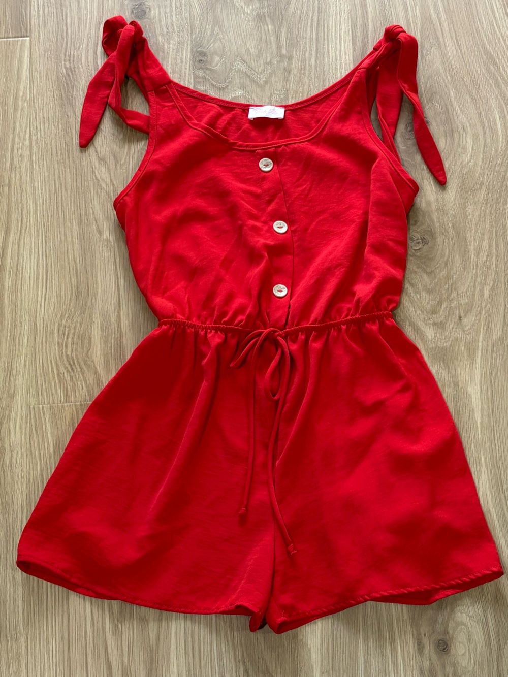 Pink Lily Red Tie-Shoulder Romper - Picture 2 of 5